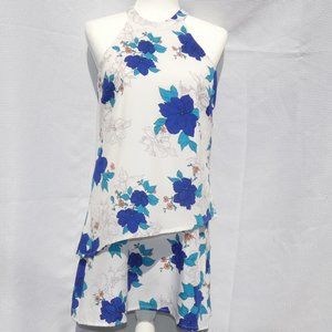 Charlotte Russe White Lined Sleeveless Floral Halter Neck Dress, Size S